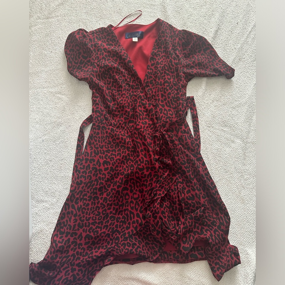 Red cheetah wrap dress